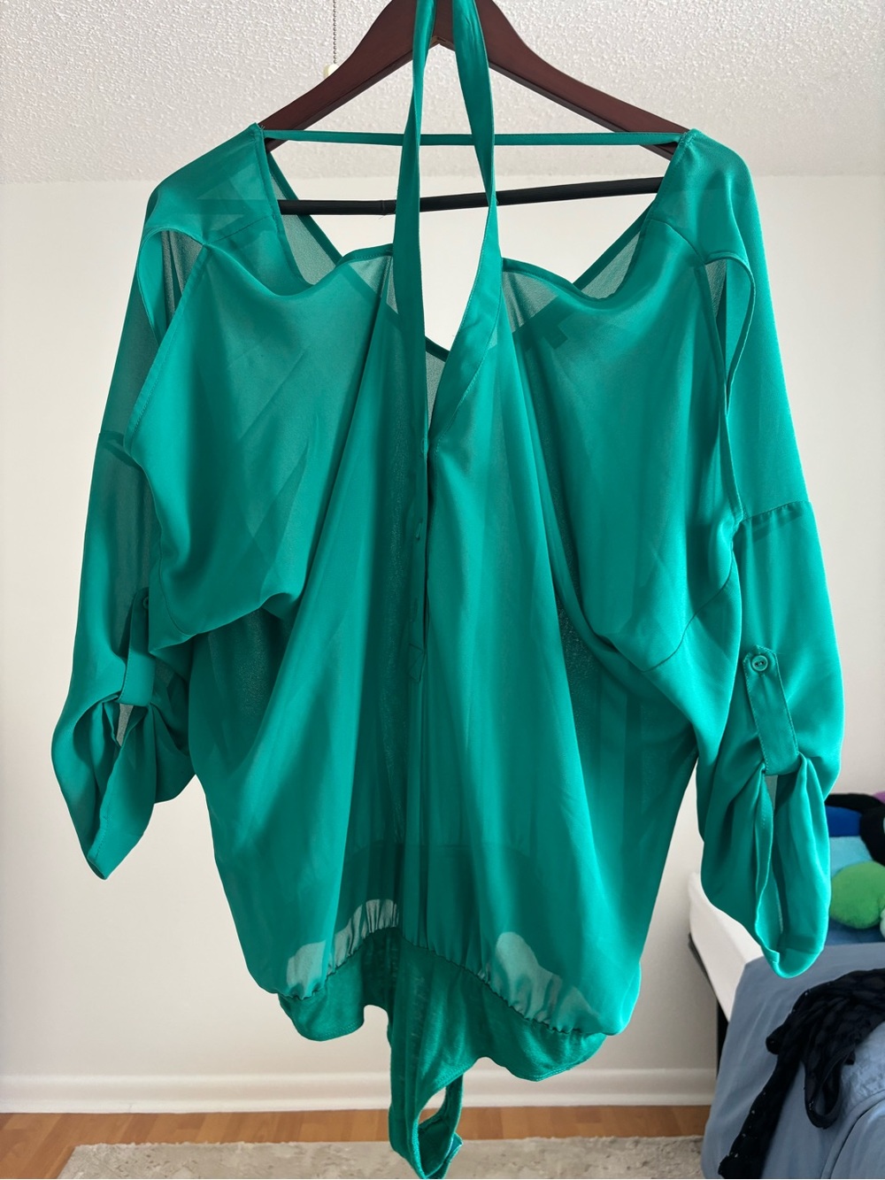 Women's Teal Green Draped Halter Blouse - Stylish Summer Top